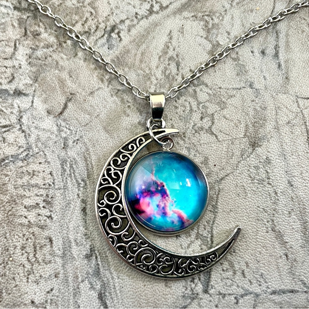 Silver Moon and Jewel Necklace